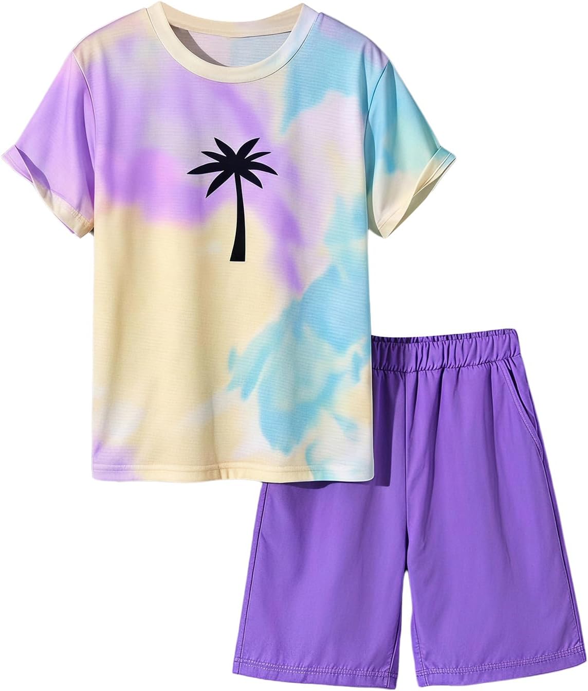 SHENHE Boy's 2 Piece Set Tropical Print Short Sleeve Crewneck T Shirt and Shorts Set Vacation Outfits