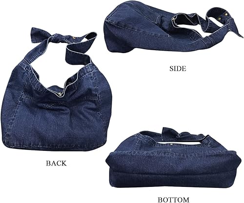 Miniatura 6 de Women Retro Fashion Denim Canvas Tote Bag Large Capacity Shoulder Handbag Crossbody Bag with Wide Strap