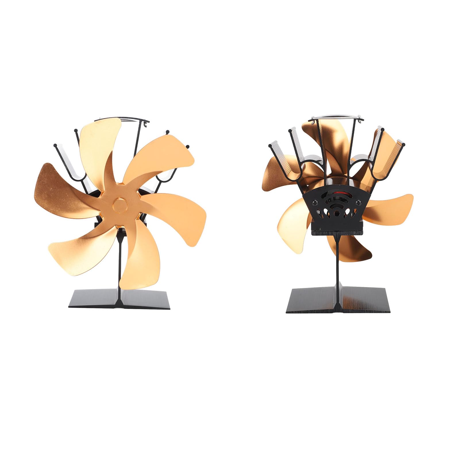 Jiawu Ventilatore per Stufa a Legna, Ventilatore Termico Alimentato a Calore a 6 Pale Circolazione Efficiente, Superiore per Stufa in Lega di Alluminio Silenzioso con Design della Maniglia per (GOLD)