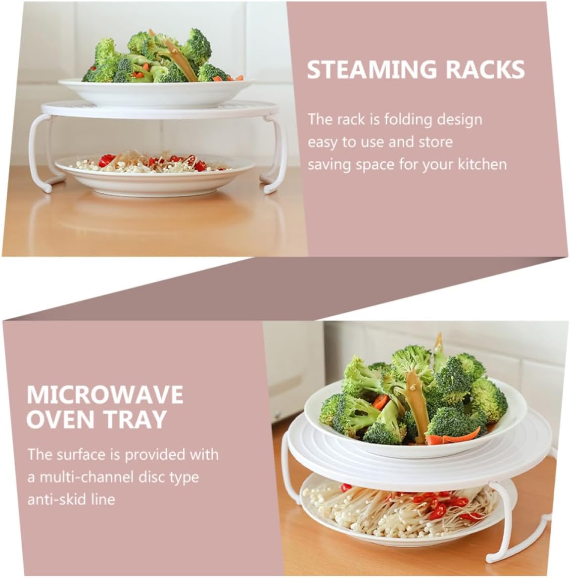 Microwave Rack Layered Storage Rack with Edges, ABS White