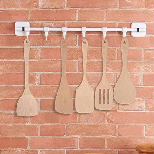 Miniatura 3 de Juego de 5 utensilios de cocina de madera, espátula de cocina, kit de cuchara antiadherente, herramientas de madera seguras con agujeros para