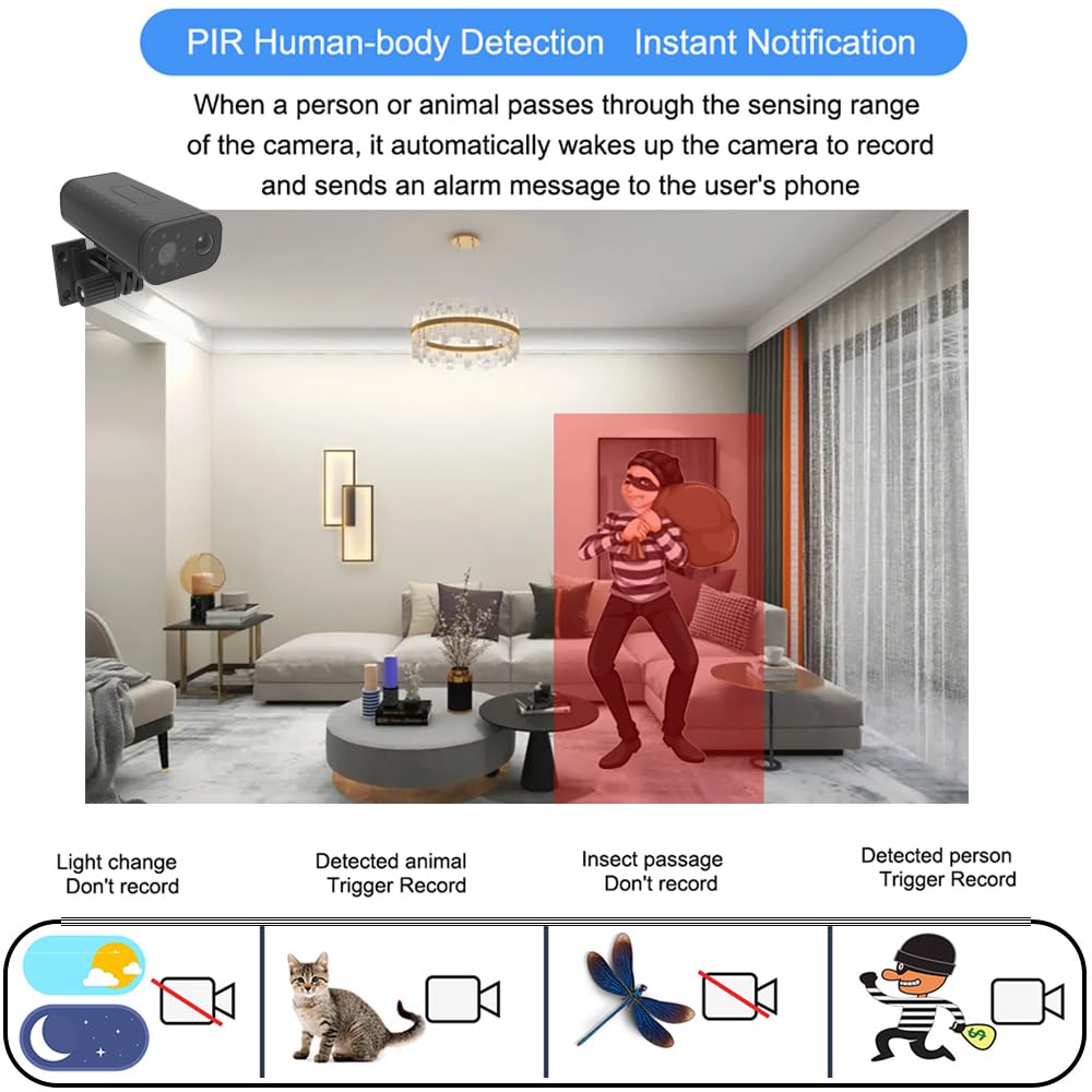 Mini cámara de seguridad inteligente para el hogar para interiores inalámbrica WiFi vista remota 1080P portátil al aire libre impermeable cámara con detección humana, bajo consumo de energía, sueño en