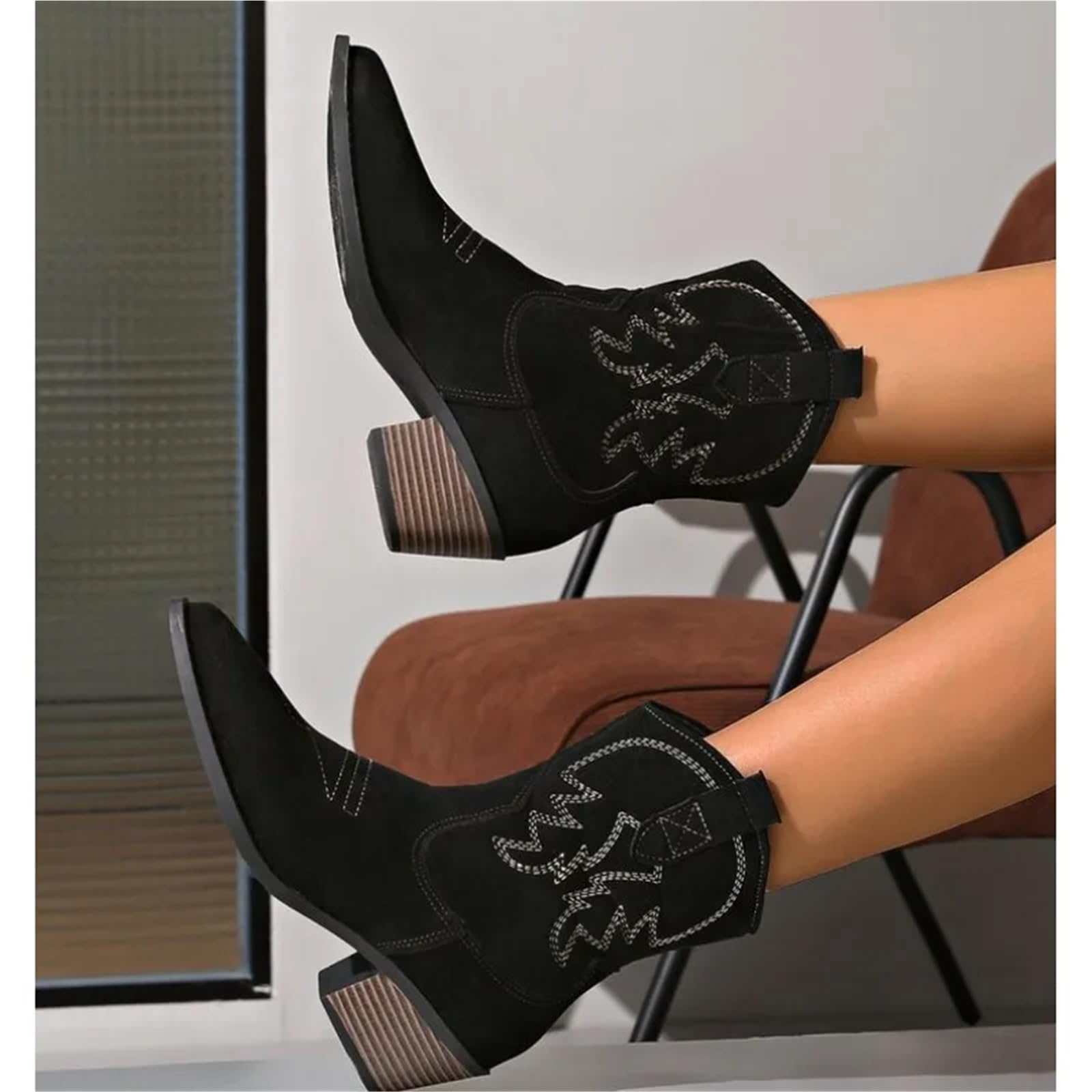 Stivali Alti Fino al Ginocchio da Donna Gladiatore, Moda, Ricamo, Scarpe con Tacco Alto e Spesso, Stivaletti Lunghi da Esterno da Donna per Festa a Tema Concerto Country(Style 1,38)