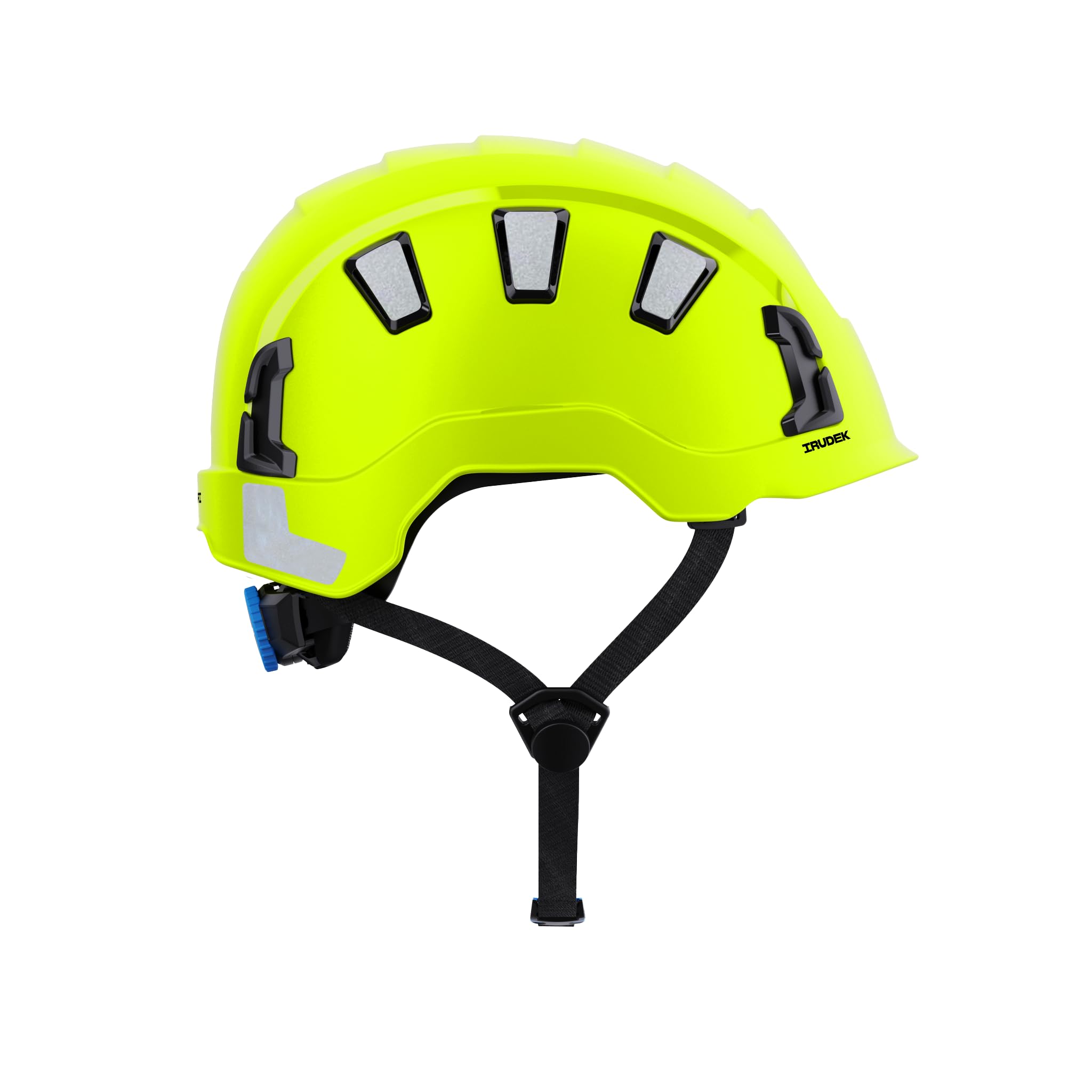 Irudek OREKA II Vent HI-Viz – Casco ventilado Alta Visibilidad para Trabajos en Altura, ABS Ultraligero, Pegatinas Reflectantes, Chip NFC Integrado, Ranuras 30 mm, Certificado EN 397 y EN 12492