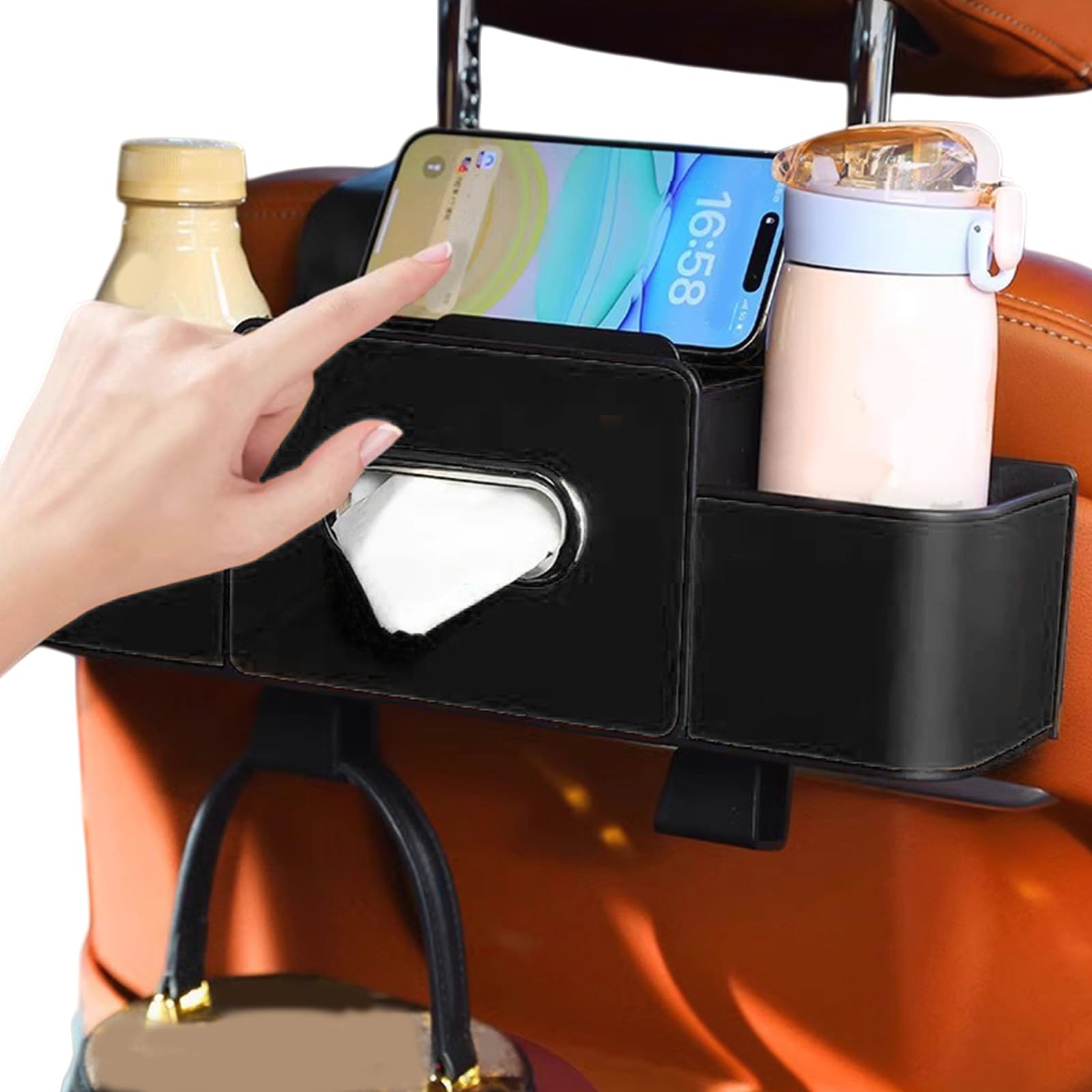 Car Seat Back Organizer with Tissue Holder,Cup Drink Holder Tissue Box Multifunctional Vehicle Seat Back Hanging Storage Box for Kids and Backseat Passengers Share Rid for Travel Accessories