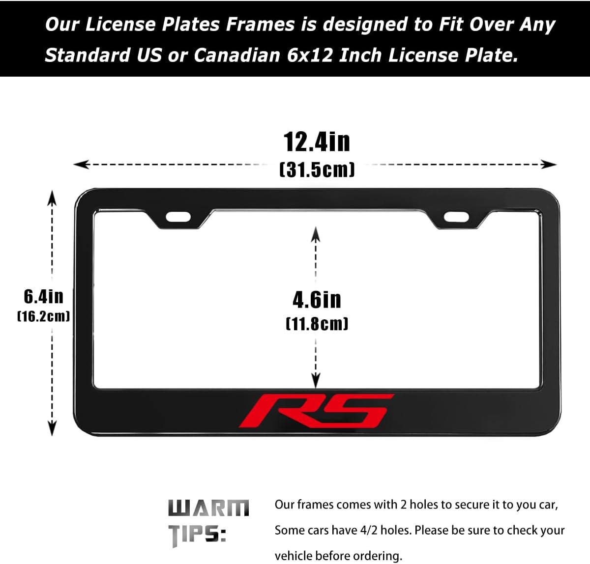 2 Pack Black Aluminum Alloy License Plate Frames Compatible with Chevy Camaro SS, Rustproof Automotive License Plate Cover, Premium Car Tag Holder with 4 Holes