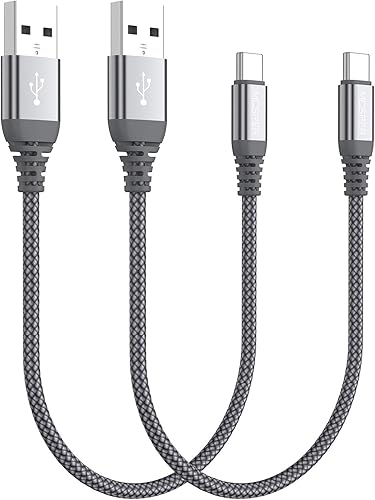 Cable USB C corto (paquete de 2 unidades de 0.5 pies), cargador USB tipo C, cable de carga rápida trenzado de nailon compatible con Samsung Galaxy