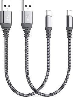 Short USB C Cable(0.5ft 2-Pack),USB Type C Charger Nylon Braided Fast Charging Cord Compatible Samsung Galaxy S10+ S9 S8 Plus,Note 9 8,LG G6 G7 V35,Pixel 2 XL,Perfect Size for Power Bank (Grey)