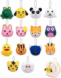14 Kits DIY Couture Enfant – Formes Animaux en Feutrine avec Rembourrage, Aiguilles en Plastique & Fil à Broder, Couture Facile pour Débutants, 14 Modèles Aléatoires
