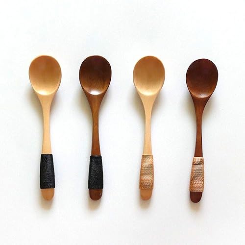 Miniatura 1 de sansheng 4 Pcs Mini Wooden Spoons, Wood Soup Spoons for Eating Mixing Stirring Cooking, Handle Spoon with Japanese Style Kitchen Utensil, with Tied