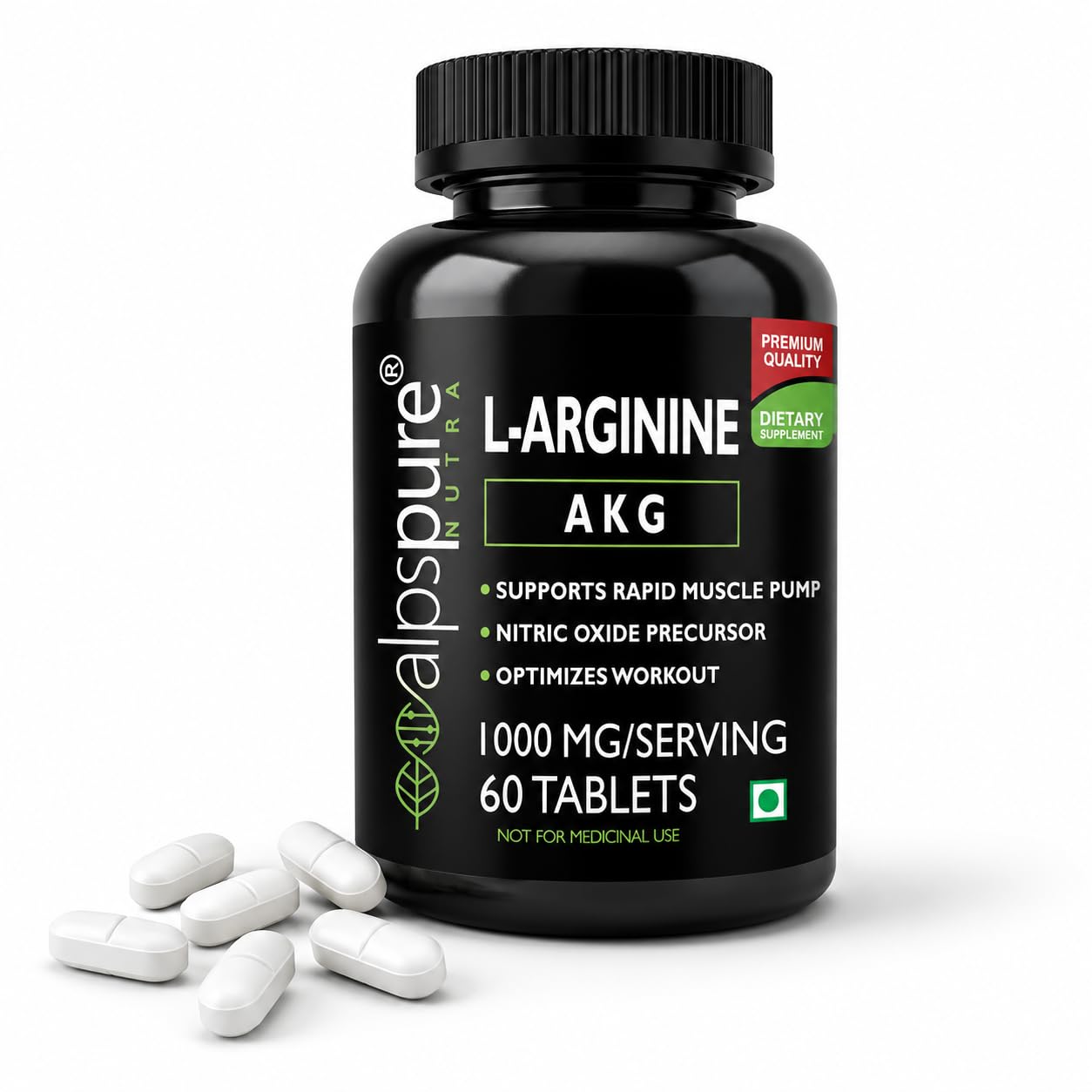 Alpspure Nutra L-Arginine AKG 1000 mg (60 Veg Tablets) | Boosts Stamina & Supports Rapid Muscle Pump | Nitric Oxide Precursor | Muscle Building Amino Acid | High Absorption L Arginine Supplement-image-3