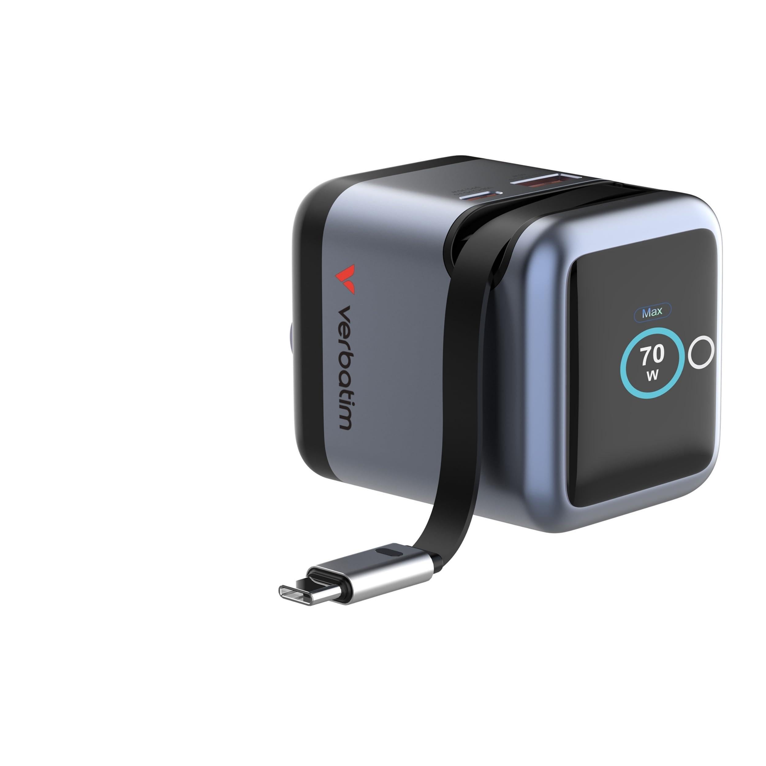 Verbatim Mini GaN ładowarka 70 W z wyświetlaczem i kablem USB-C adapter