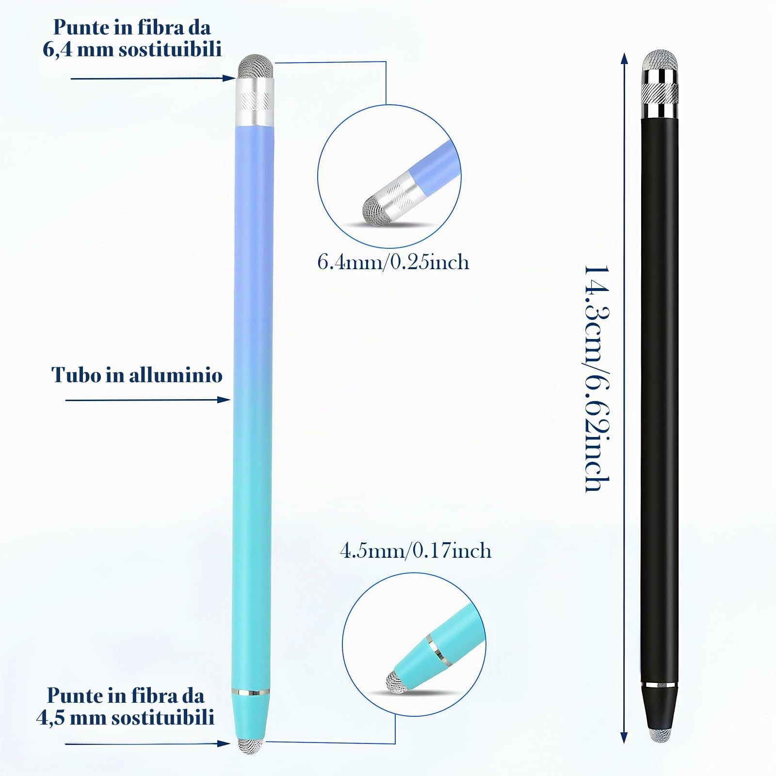 LIBERRWAY 12 Penne Stilo 2 In 1 Con Pennino Capacitivo E Sfera – Per IPad, IPhone, Smartwatch E Tutti I Touch Screen – Punta 7mm, Inchiostro Nero - 3