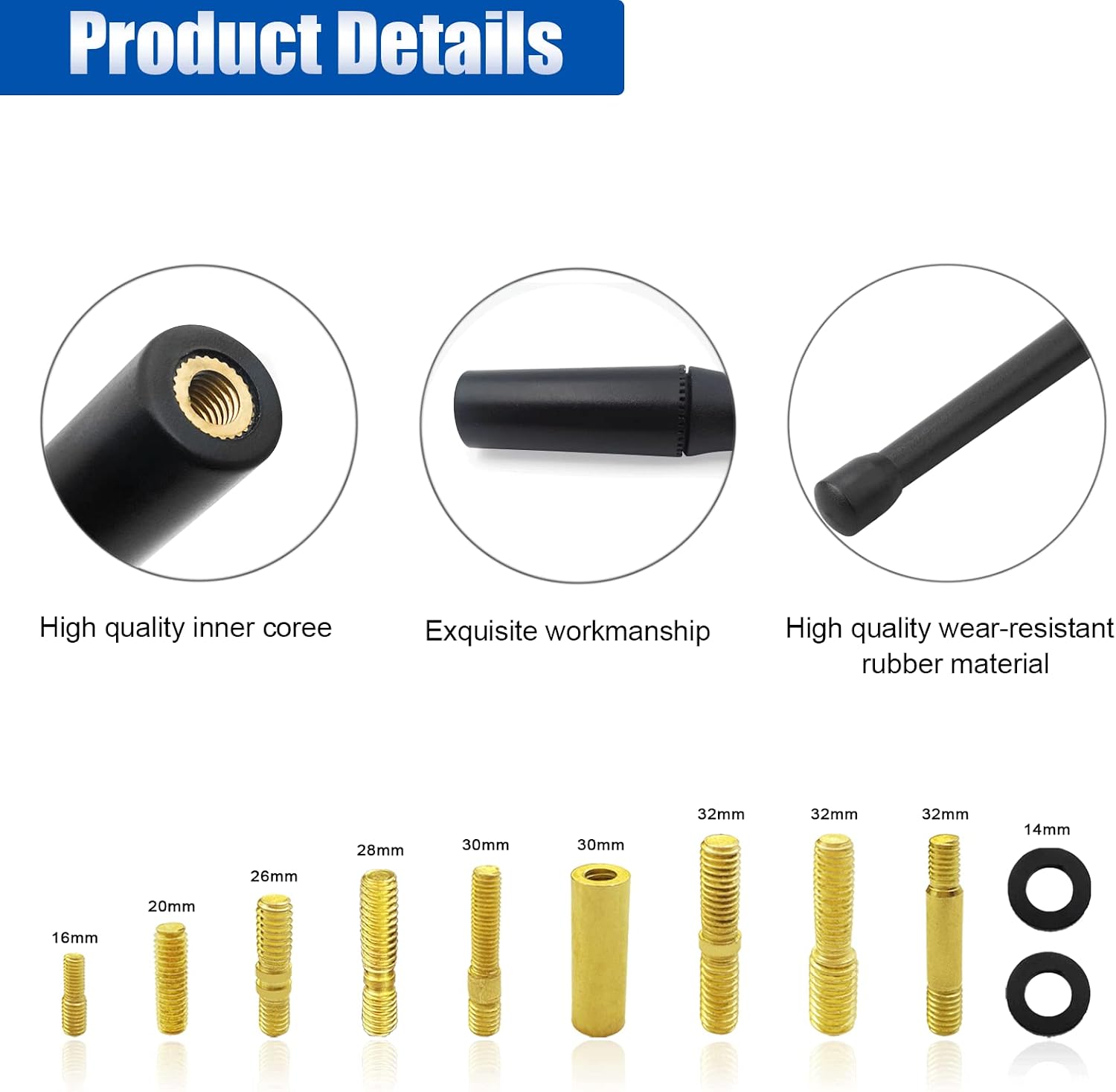 13 Inch Flexible Rubber Antenna Replacement for Wrangler JK/JL, Chevy Silverado & GMC Sierra Denali, Ford 150 (2009-2022) Most Car Models
