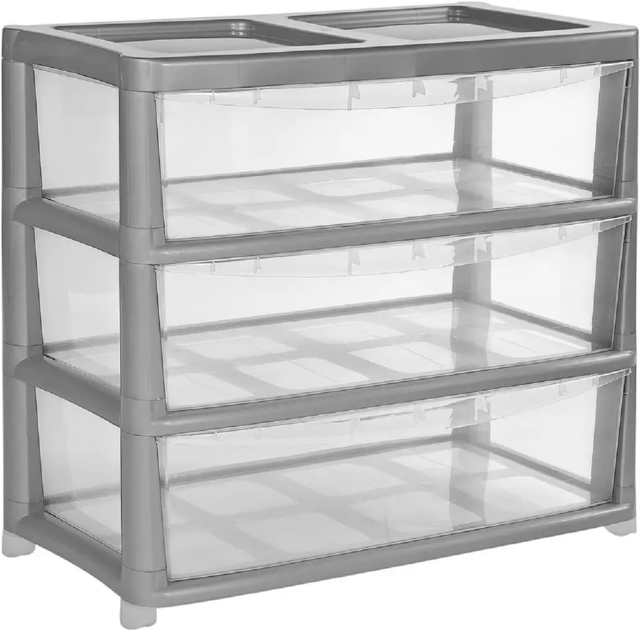 KYY'Z 3 Drawers Jumbo Storage Unit, Silver/Clear Plastic Chest Modular Drawer, 3 Tier Home Office Closet Bedroom Dorm Modular Storage Tower, Nursery School Space Solution