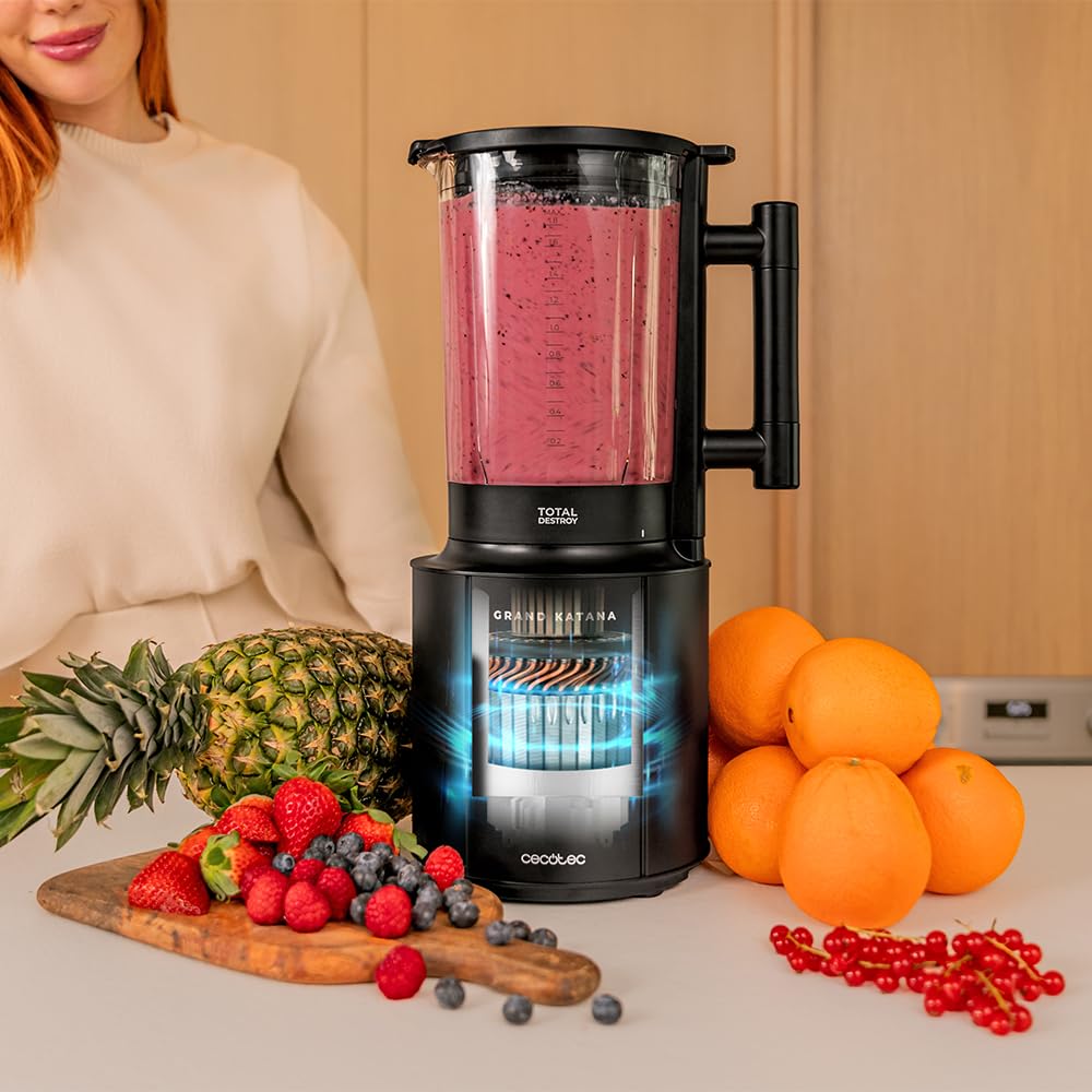 Cecotec Frullatore da Tavolo Elettrico Grand Katana 2700MAX Total Destroy Screen B. Potenza Massima 2700W, Display Digitale, Lama a 8 Lame con Rivestimento in Titanio, Caraffa in Vetro fuso da 1,8L