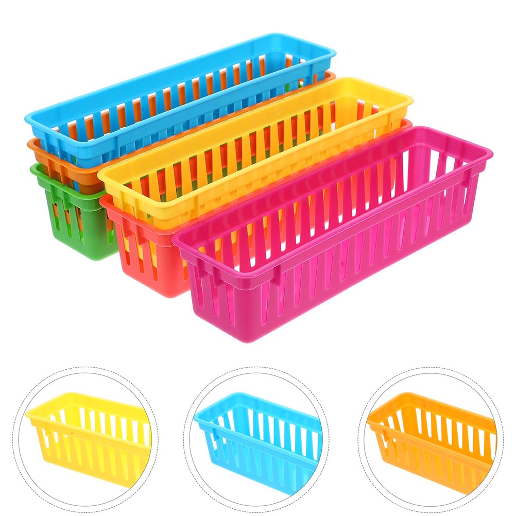 Tofficu 12pcs Colorful Pencil Holder for Kids Desk Plastic Pen Baskets Tray for Classroom Storage Small Stackable Stationery Caddy for Teachers and Students - Image 4