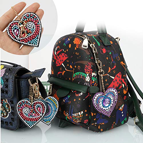 5Pcs DIY Diamond Painting Keychain,MWOOT 5D Full Drill Diamond Rhinestone Love Heart Shape Key Chains Mosaic Making Crafts for Women Girls Bag Purse Handbag Charms Pendant - Thumbnail 5
