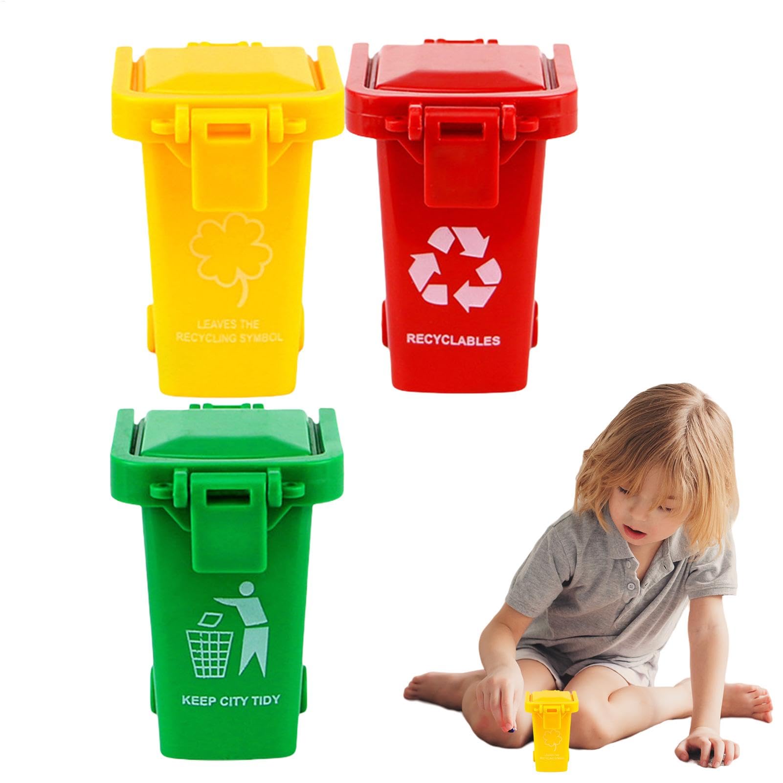 Garbage Truck Toy - Small Trash Can | Garbage Toy | Tiny Recycle Bin | Unique Small Kids Trash Can | Miniature Kids Garbage Toy With Lid & Wheels | Trash Can Garbage Truck Toy For Kid Toddler