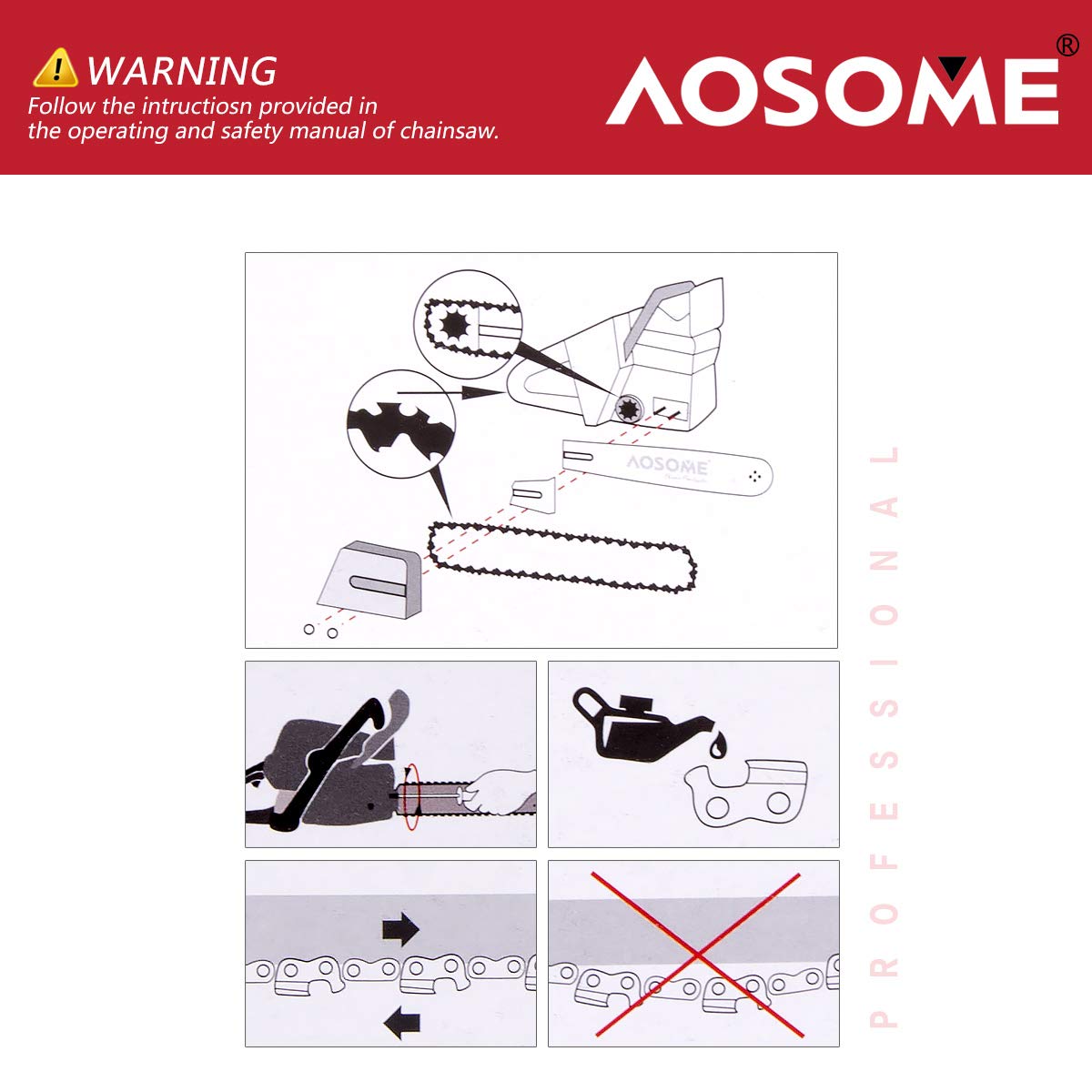 AOSOME Catena per Motosega - 20" 325 76 Maglie - Accessorio per Sega a Benzina