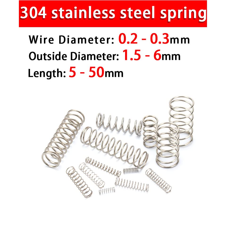 10 Ressorts Compression Acier Inox 304 - 0,3x2x40mm, Pour Bricolage, Mécanique, Tondeuse, Appareils