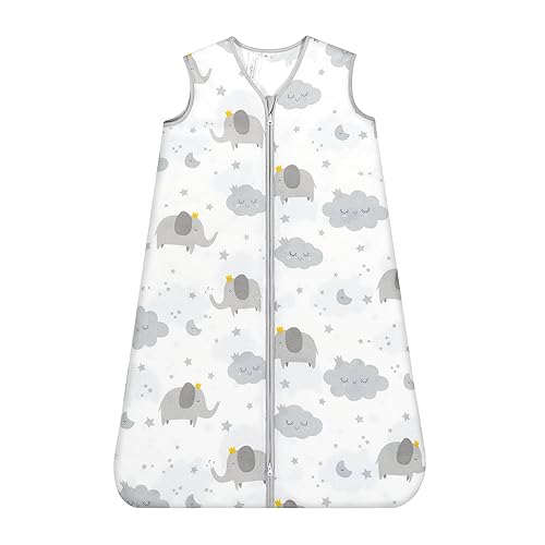 TILLYOU Saco de dormir  Juego de 1 manta de algodón para bebé, se adapta a bebés de 0 a 6 meses, elefantes grises y nubes