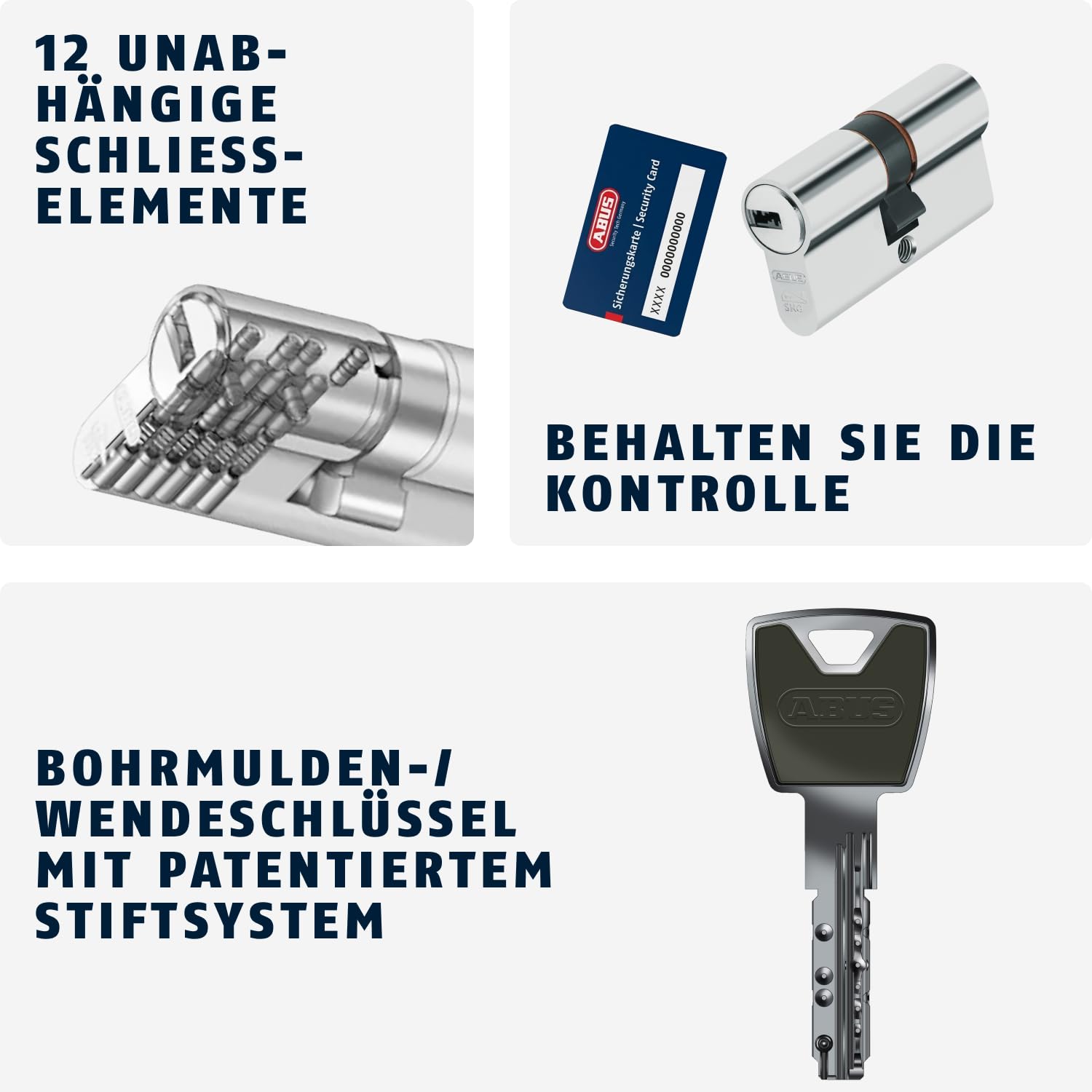 ABUS Profilzylinder XP20SN 30/35 inklusive Sicherungskarte & 3 Schlüsseln, 73716 Nickel