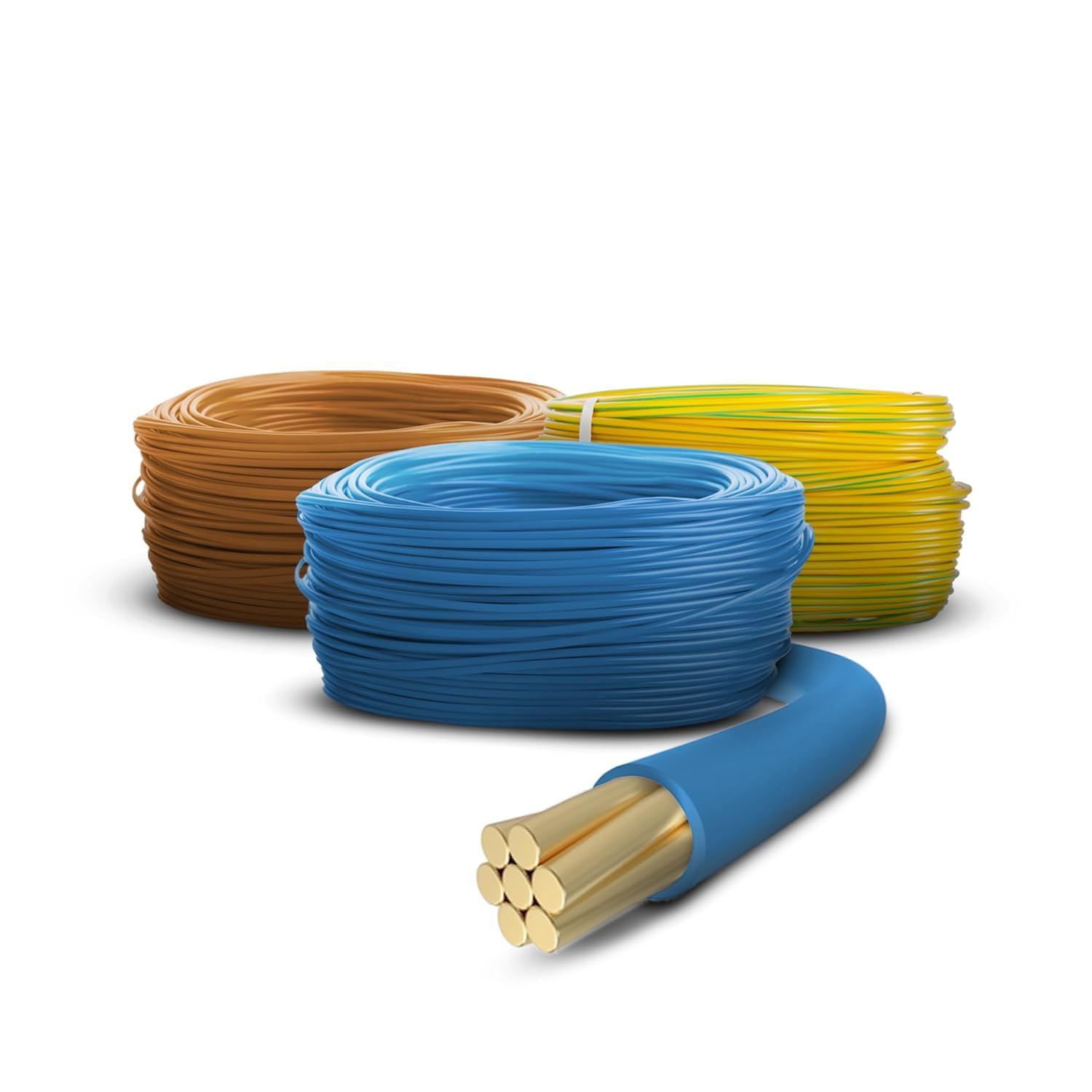 Primes DIY 1.5mm Single Core Conduit Cable, 6491X Copper PVC Earth Wire, BASEC Approved – Brown, Blue, Green/Yellow (70 Meter)