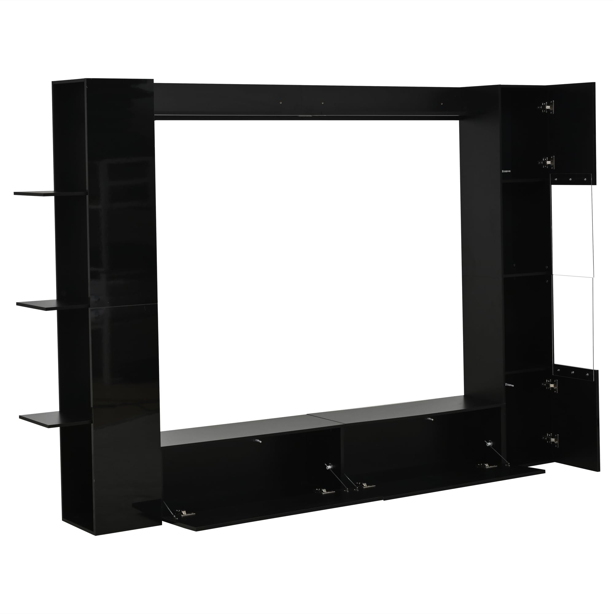 Parete per soggiorno, vetrina, porta intercambiabile, set da 4 pezzi, parete compatta con molto spazio di archiviazione, armadietto TV, vetrina, armadietto di immagazzinaggio, appositamente
