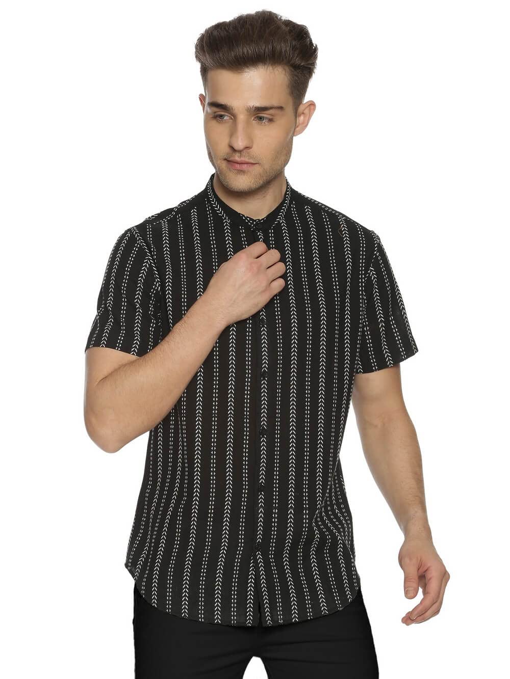 Weaver's Knot Men's Cotton Handloom Woven Stripes Slim Fit Half Sleeve Shirt