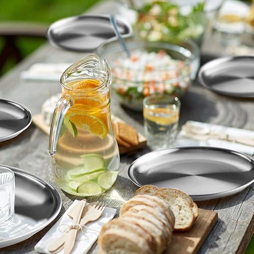 Miniatura 8 de Juego de 2 platos de acero inoxidable de metal de 7 pulgadas para aperitivos, campamento al aire libre, plato de carne, inastillables y aptos para