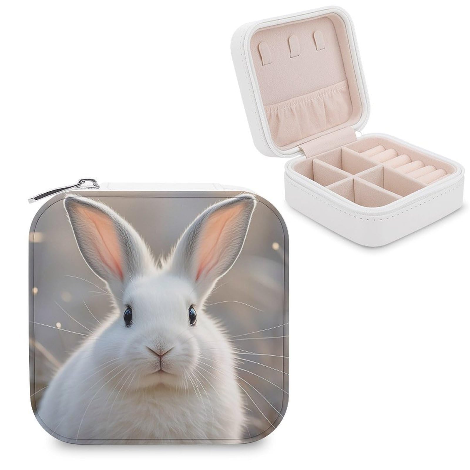 FekiLoot Cute Bunny Jewelry Case Personalized Leather Jewelry Box Mini Travel Jewelry Case Small Portable Jewelry Organizer for Ring Earrings Necklace Bracelet