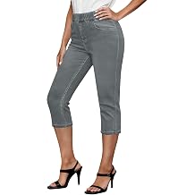 Womens Jeans Cropped Leggings Solid Color Skinny Jeggings High Elastic Waist Straight Stretchy Trousers with Pockets