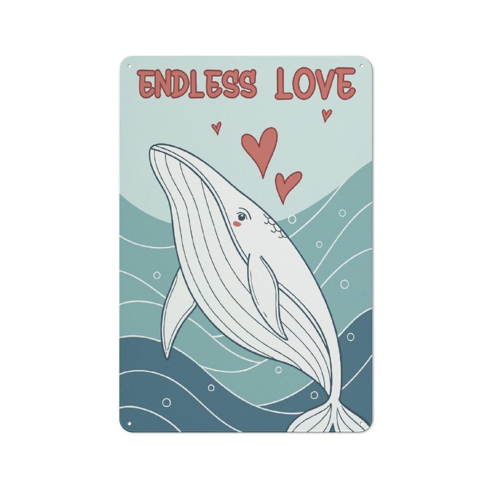 Junmoney Whale Love Illustration Vintage Metal Sign 30X20cm, Bistro Style Shop Wall Decor For Tea Room, Shop Wall Or Breakfast Area