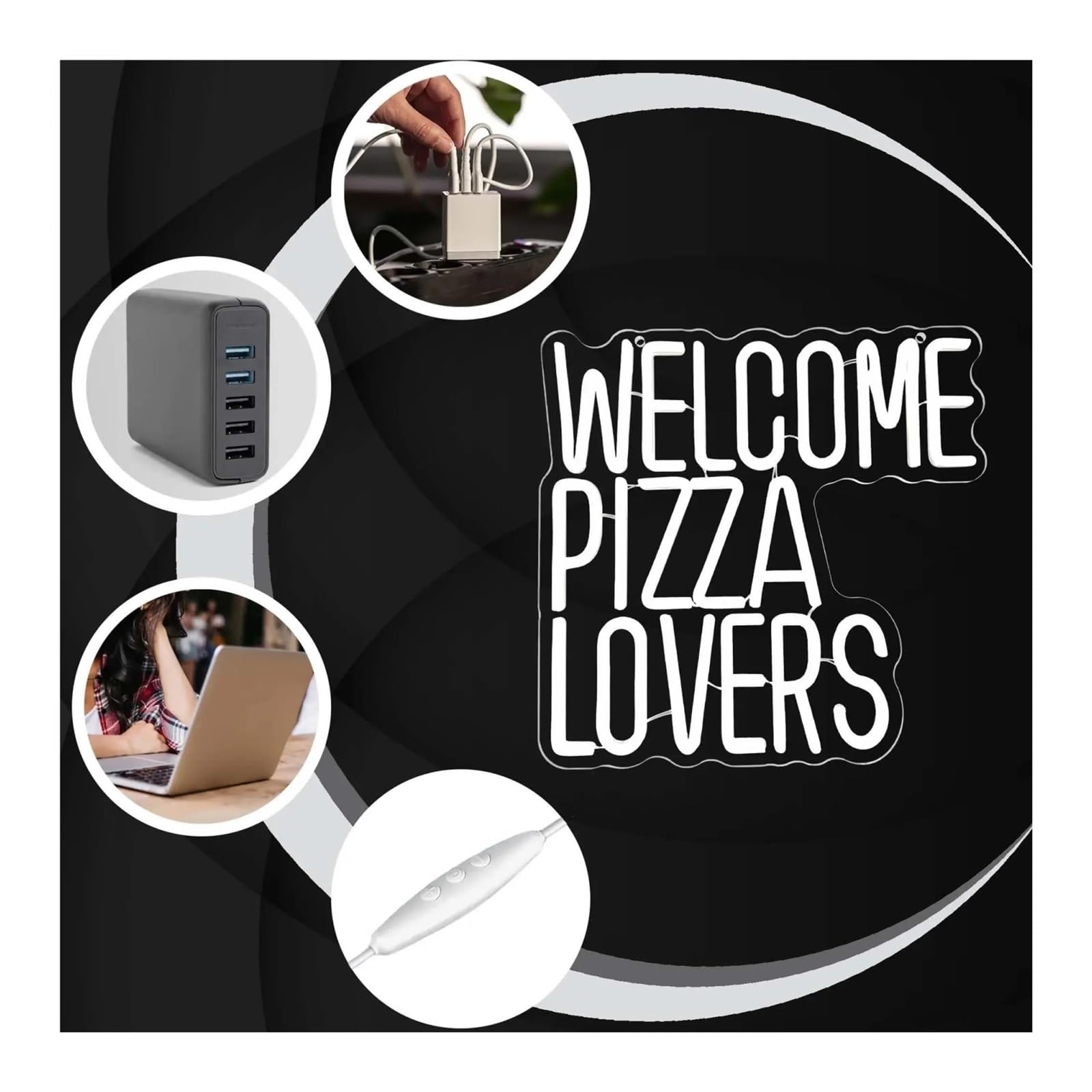 Señal de luz de neón BIENVENIDOS AMANTES DE LA PIZZA para letrero de neón Letrero luminoso LED para decoración pared con alimentación para USB