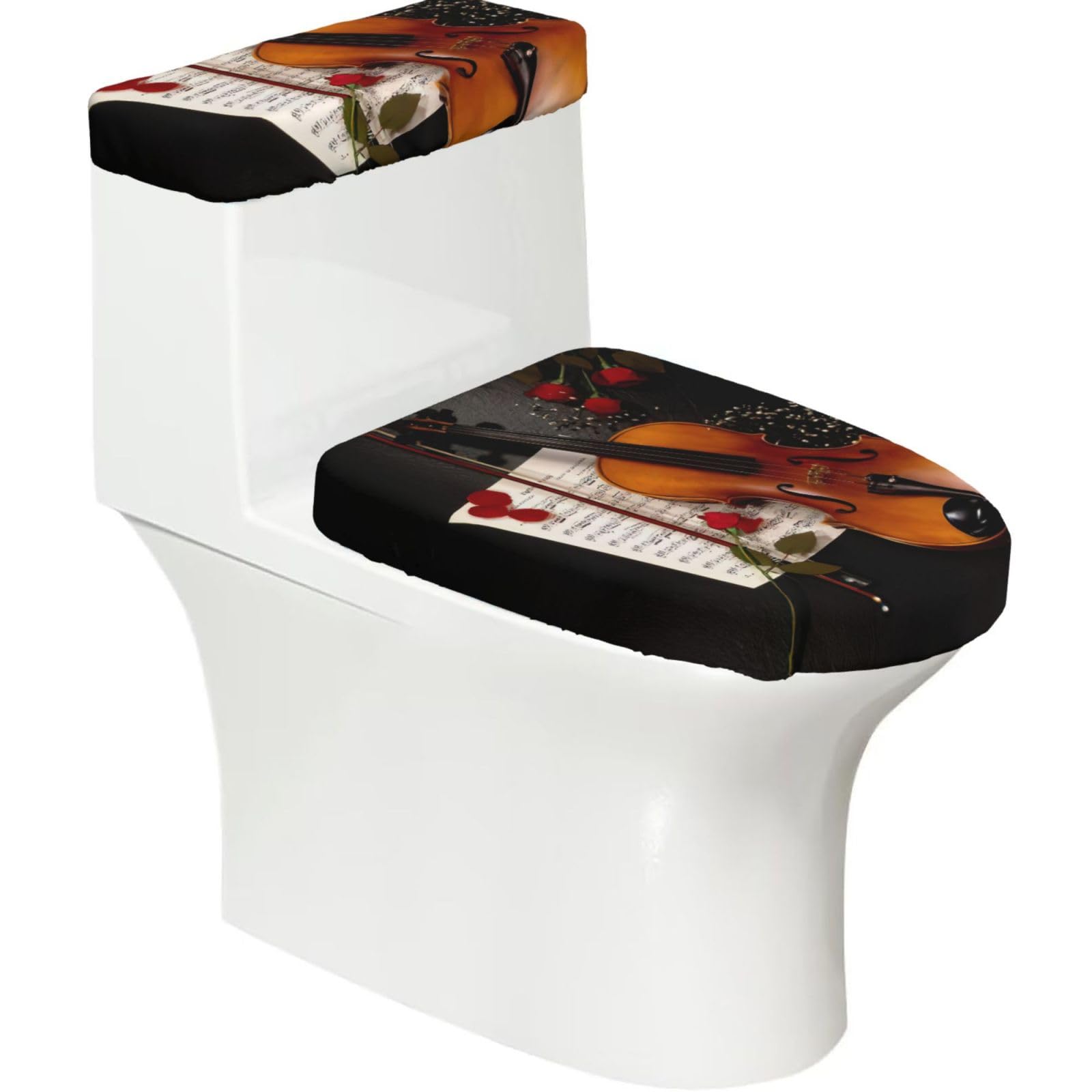 Violin Sheet Music Print Bathroom Decor Toilet Lid Cover And Tank Covers, Restroom Accessories Fits Most Round