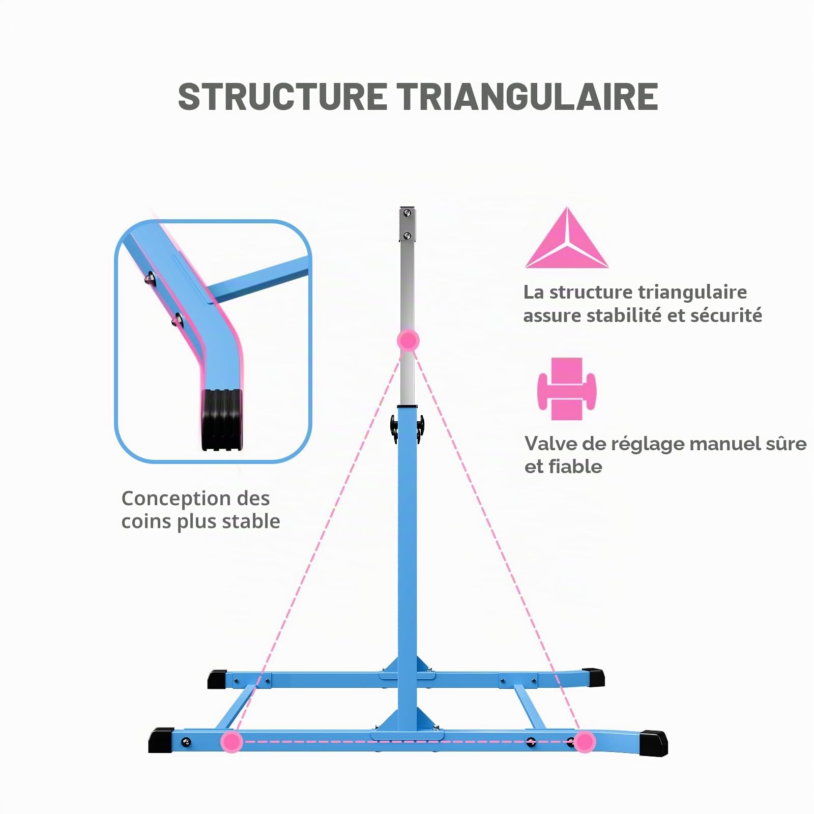 Mosebears Barre de Gymnastique, équipement de Gymnastique à Domicile pour Enfants de 3 à 15 Ans, Construction en Acier Stable, antidérapante, Facile à Assembler, Hauteur réglable de 0,9 à 1,5 m