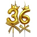 FI - FLICK IN 2 Pc 36 Number Candle for Birthday Cake Metallic 36th Birthday Cake Decoration Thirty Six Candle with Crown on Top Cake Topper 0-9 Number Candles for Anniversary (Pack of 2, Gold) gallery image