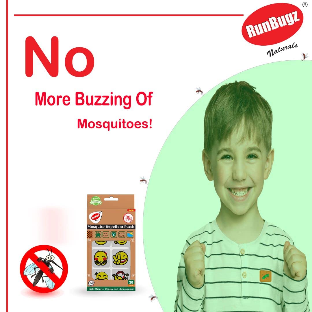Runbugz Mosquito Repellent Patches For Babies, Printed Smiley (30 Patches, Multicolor, Pack Of 3) 2