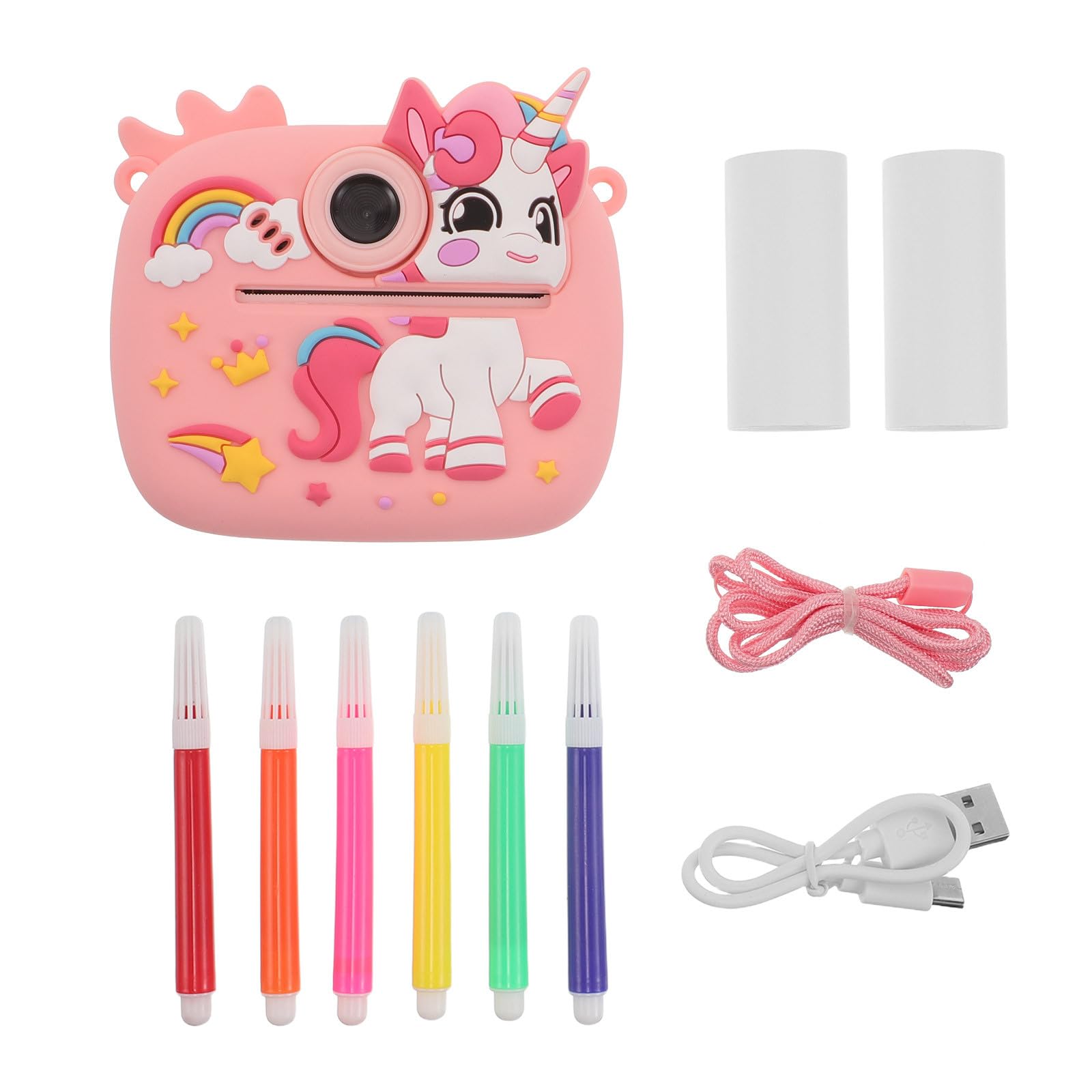 TOYANDONA Aparat do natychmiastowych wydruków dla dzieci – 2,4-calowy aparat IPS 1080P HD z podwójnym obiektywem do zdjęć i selfie, z papierem do druku bezatramentowego i kolorowymi pisakami –