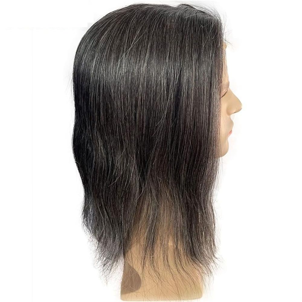Men's Toupee Parrucca da uomo con pizzo frontale svizzero n. 1B20, capelli umani, base in pelle sottile con anello a V, 8"x10"