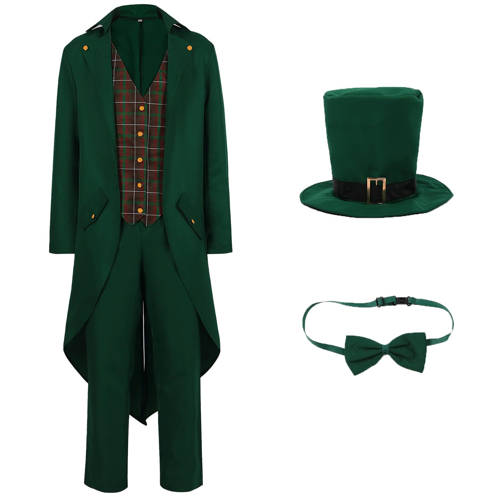 Chnnamzu Mittelalter Kleidung Herren Set - Smoking Steampunk Mantel Set Street Parade Karneval Kostüm Grün Fasching Party Cosplay Verkleidung