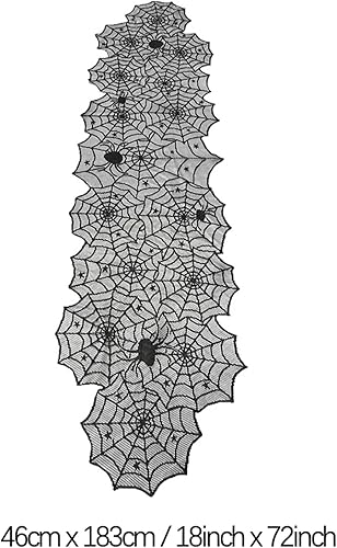 Miniatura 2 de OLOONG Halloween Halloween Lace Table Runner Black Spider Web Tablecloth Fireplace Cover Mantel Halloween Decoration for Home Cloth Cover Supply