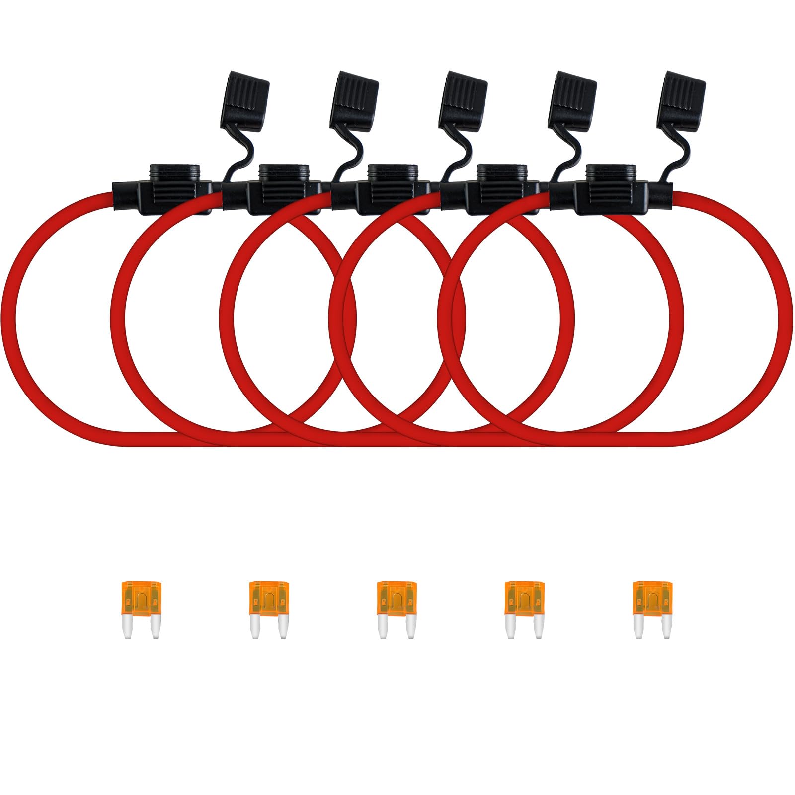 MuHize Inline Fuse Holder - Upgraded 14AWG Waterproof Mini Fuse Holder with 5A ATM Mini Blade Fuses, 5 Pack Line Fuses Holders for Automotive Marine RV