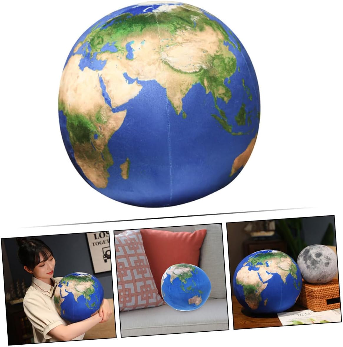 Wakauto Plush Earth Planet Throw Pillow Soft Decorative Sphere Cushion with Plush Filling for Decor and