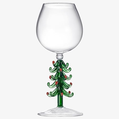 Miniatura 5 de Copas de vino de árbol de Navidad verde cristal, juego de 2, copas de 10 onzas para fiestas navideñas y Año Nuevo
