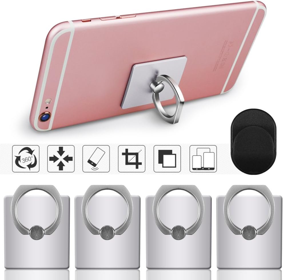 Cell Phone Holder, 4 Pack SENHAI Universal Smartphone Ring Grip Stand Car Mounts for iPhone, ipad, Samsung HTC Nokia Smartphones, Tablet (4 Silver)