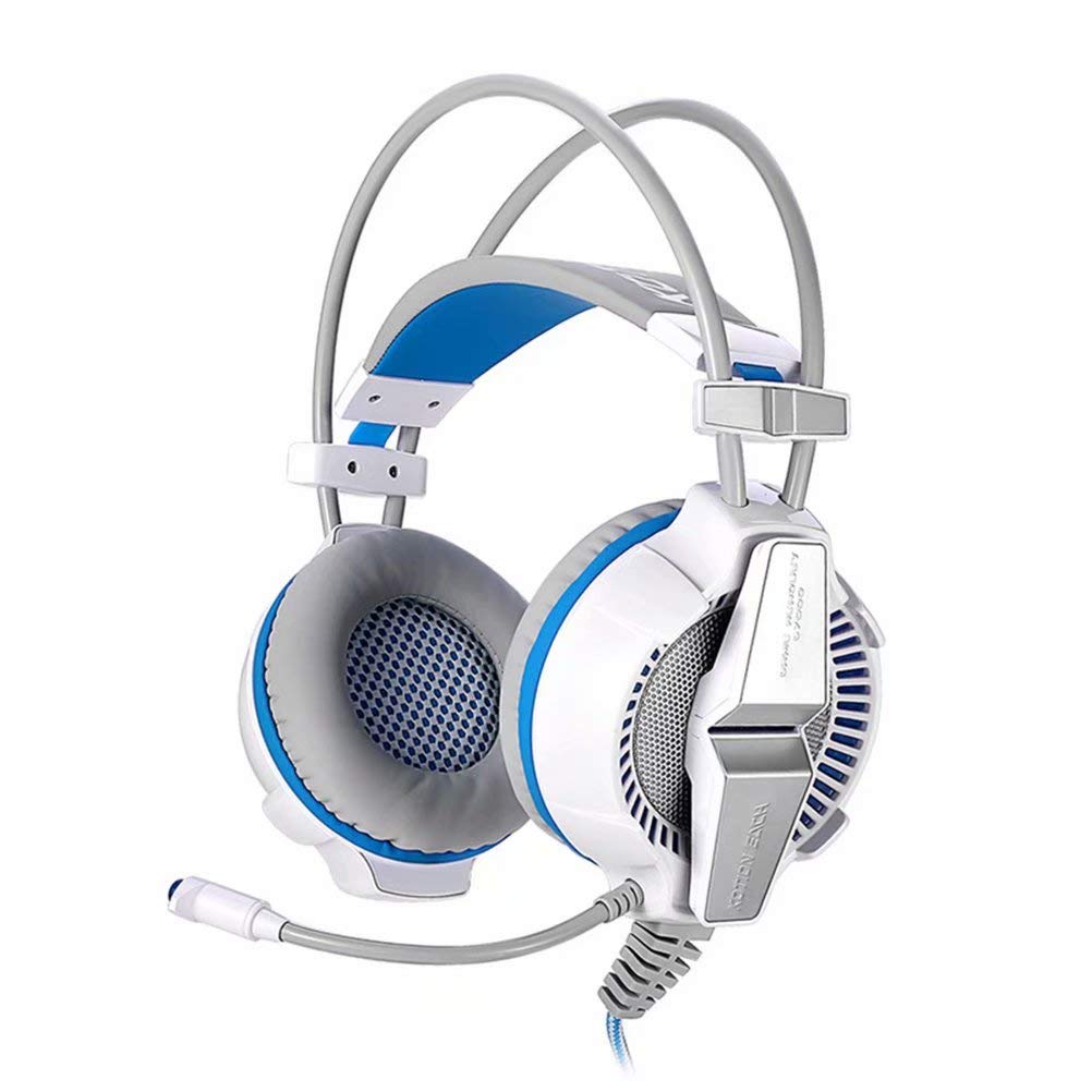 CSZH 7.1 Virtual Bass Surroun Headphones Cuffie Headban con microfono per Xbox One PC Laptop Tablet Mac Smart Phone (bianco blu)