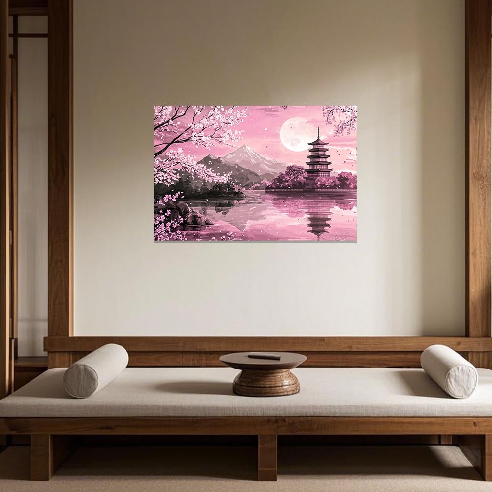 絵画 my room Amazon.com: ZXHYWYM Japanese Wall Art Pink Cherry Blossom Pictures