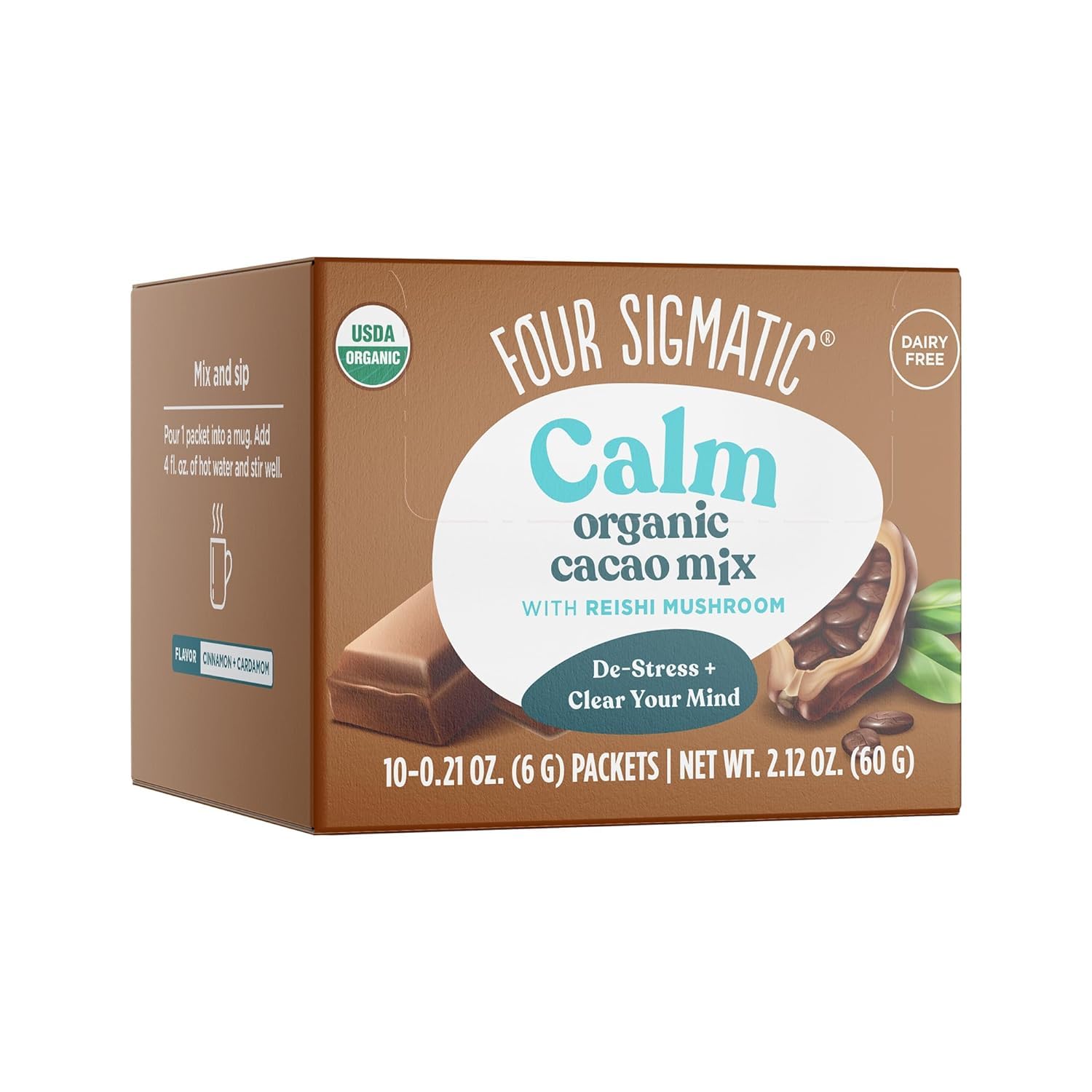 Four Sigmatic Calm Mushroom Cacao Mix | Organic Instant Cacao with Organic Reishi Mushroom Powder | Supports Calm & Relaxation | Drink it or Bake with it | Vegan, Gluten-Free, Dairy-Free | 10 Count Four Sigmatic Calm Mushroom Cacao Mix | Organic Instant Cacao with Organic Reishi Mushroom Powder | Supports Calm & Relaxation | Drink it or Bake with it | Vegan, Gluten-Free, Dairy-Free | 10 Count